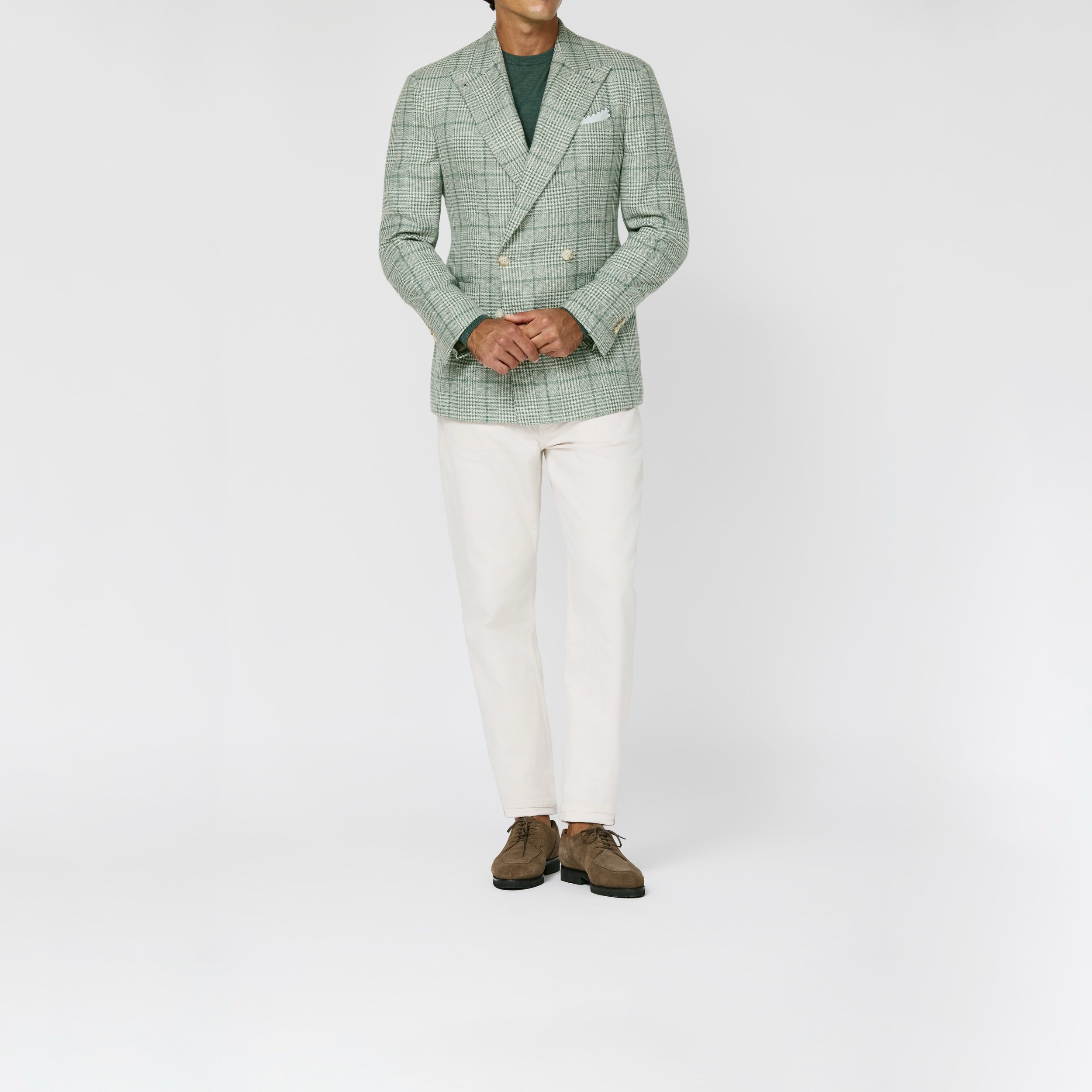 9194 Loro Piana bottle-green-off-white wool-cotton-silk-linen gelncheck