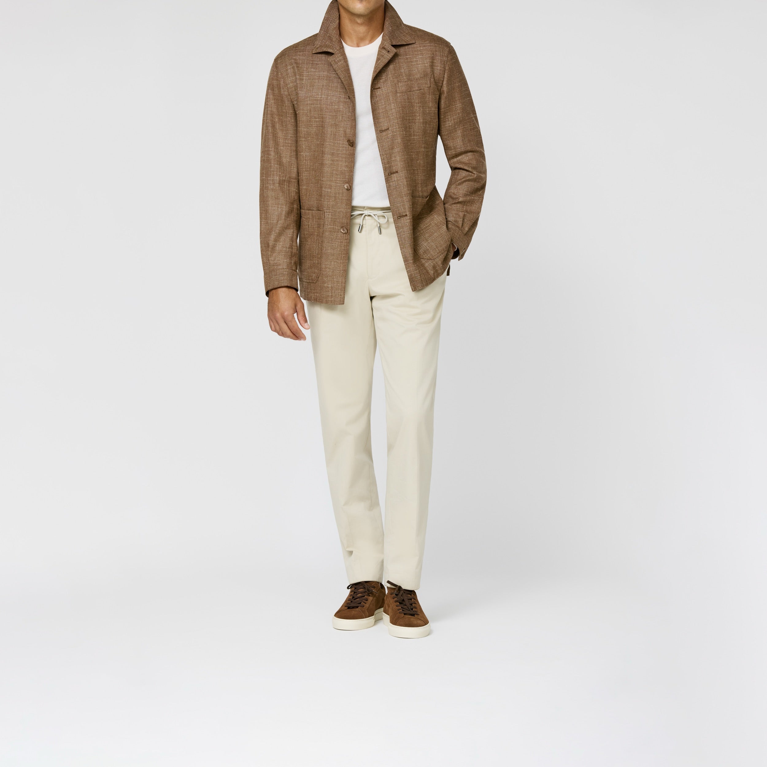 9206 Loro Piana camel melange stretch wool-silk-linen basketweave