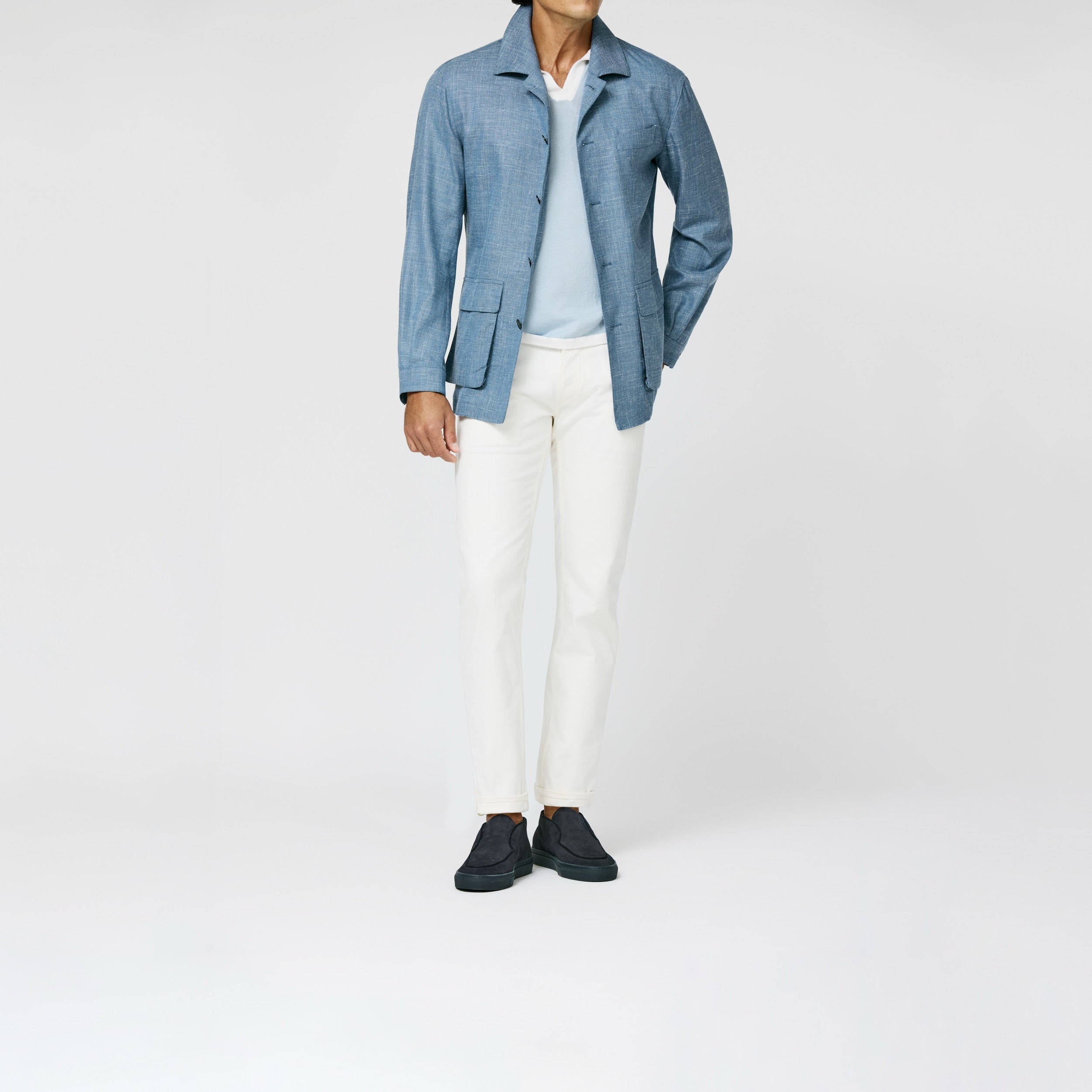 9208 Loro Piana ocean blue melange stretch wool-silk-linen basektweave
