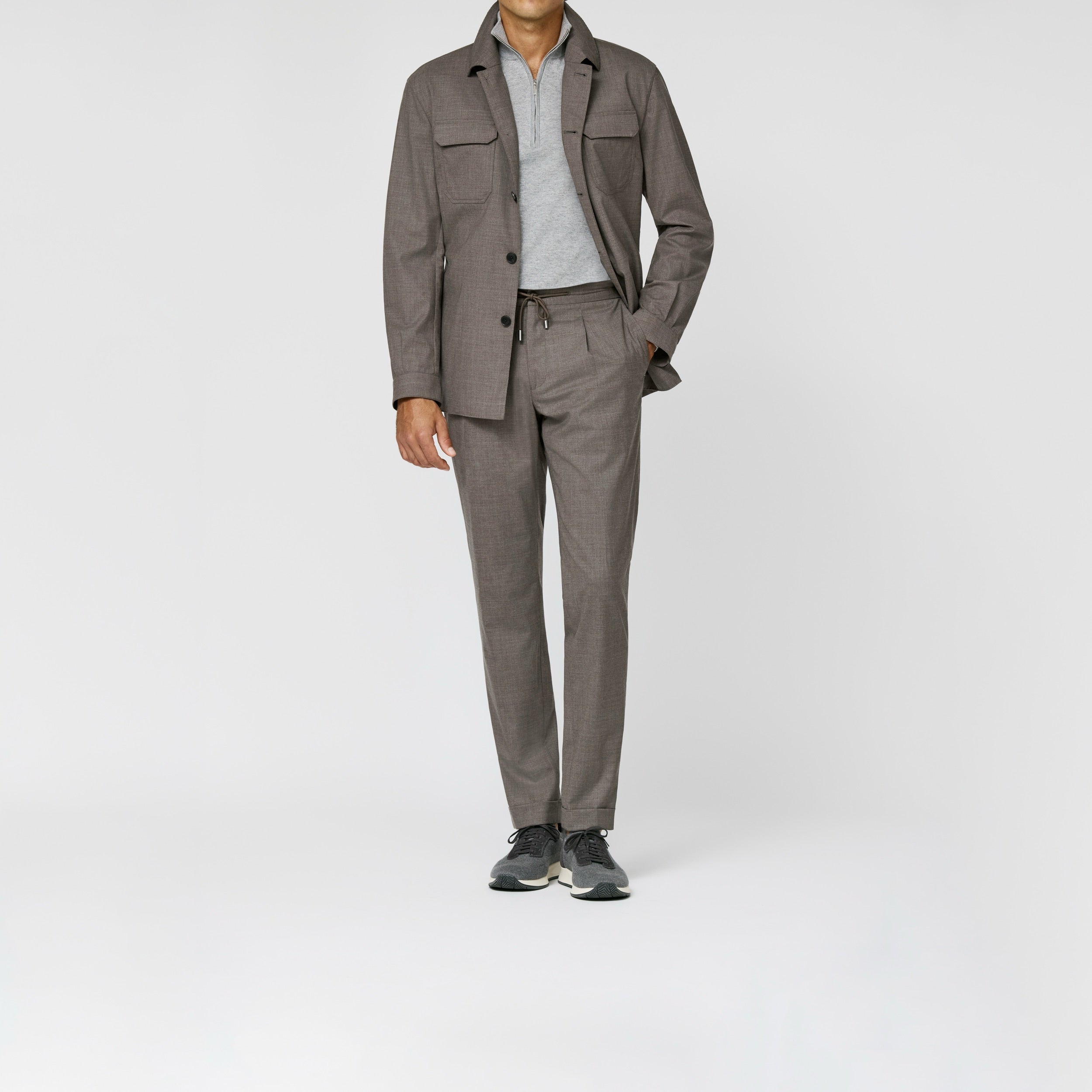 6061 Loro Piana mocha stretch tropical wool plain weave