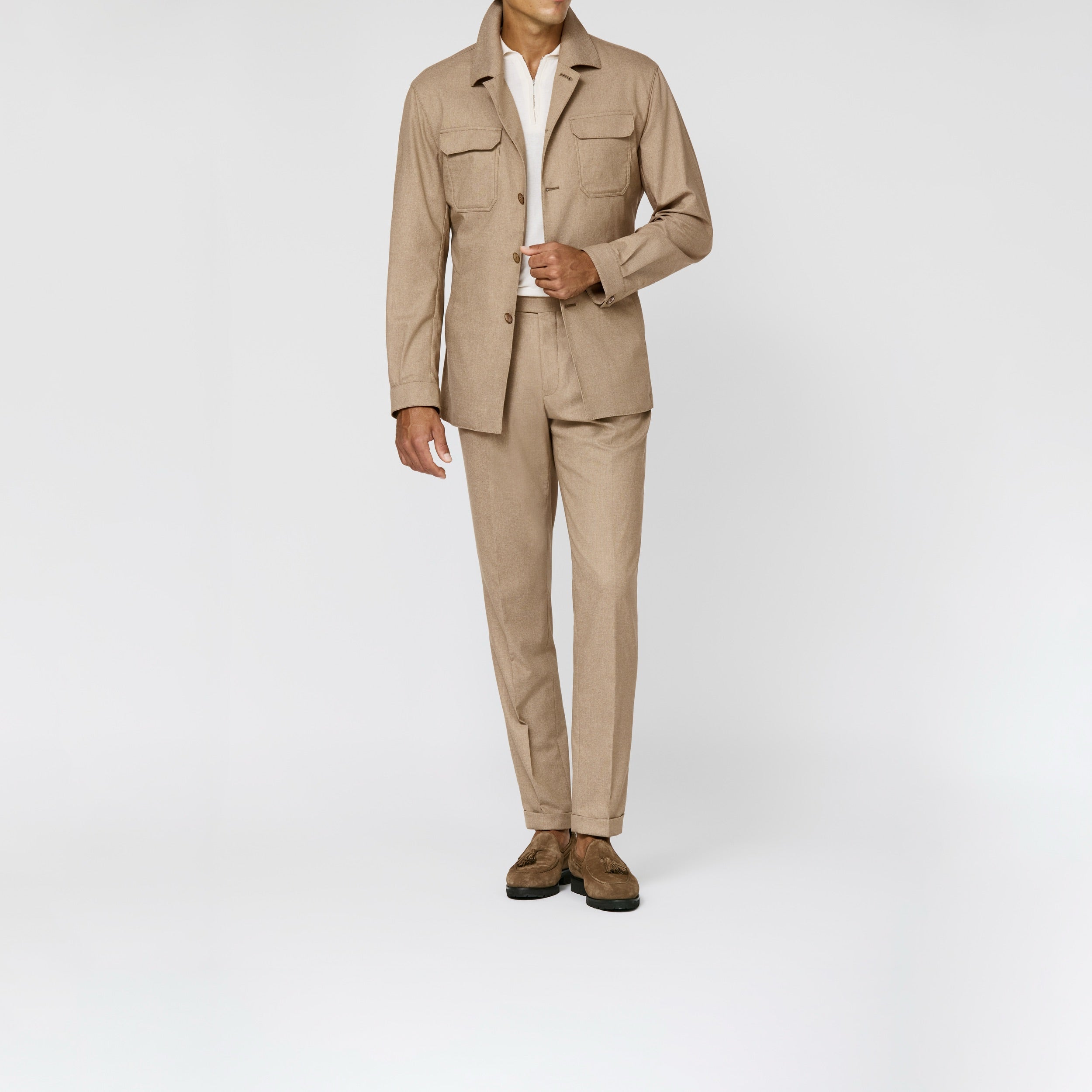 6065 beige stretch wool blend twill