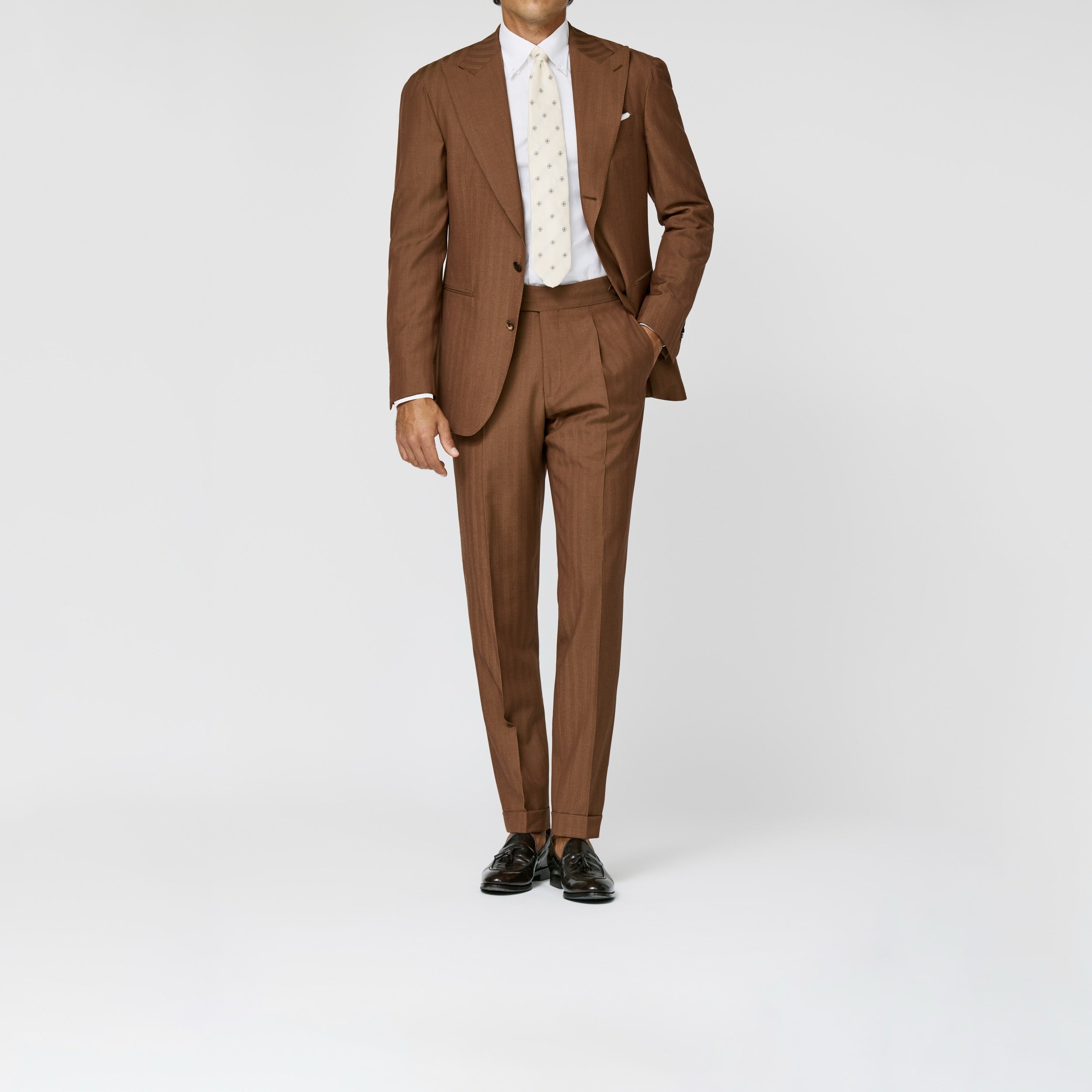 6071 Rust brown S130 natural bi-stretch wool-solaro herringbone