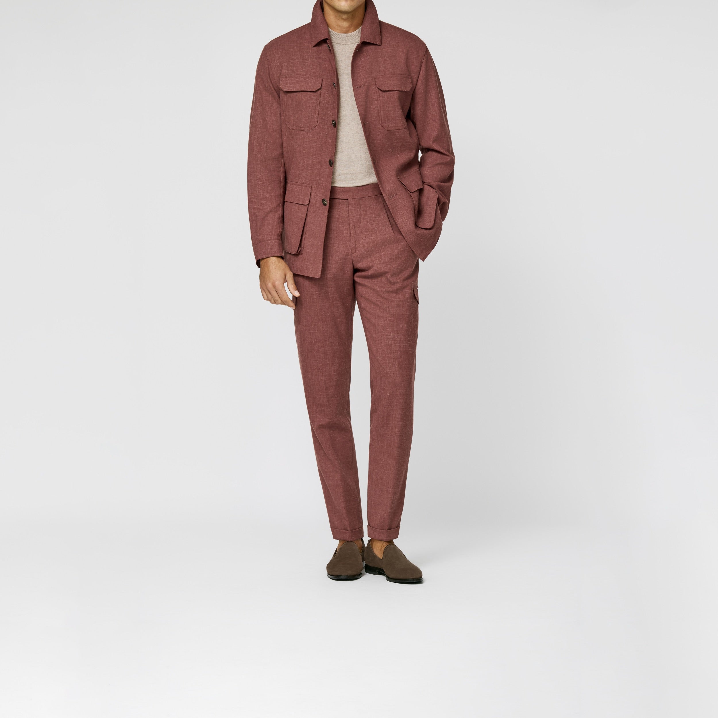 6074 Red stretch wool- linen blend tropical