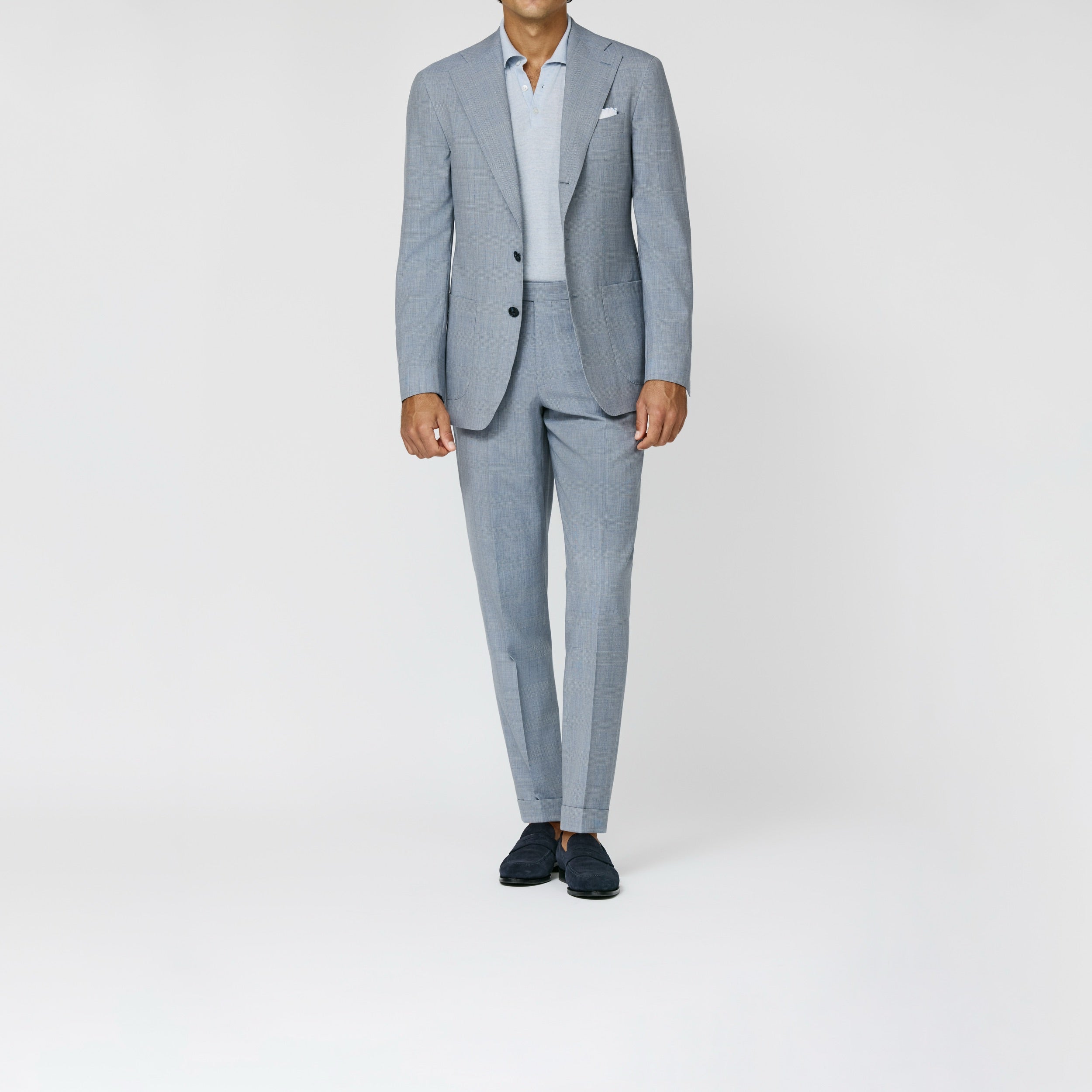 6078 Neapolitanian blue-ivor S130 natural bi-stretch wool glencheck