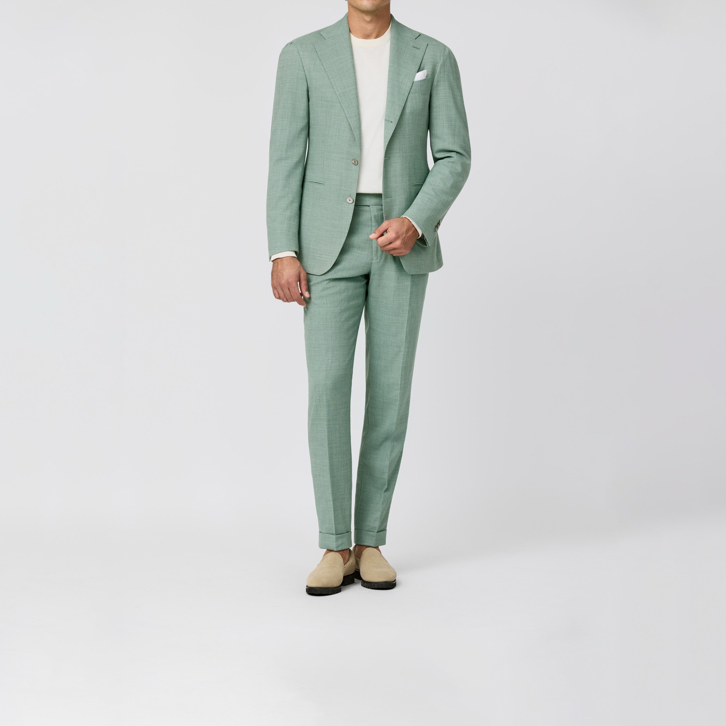 6079 mint green stretch wool-linen blend tropical
