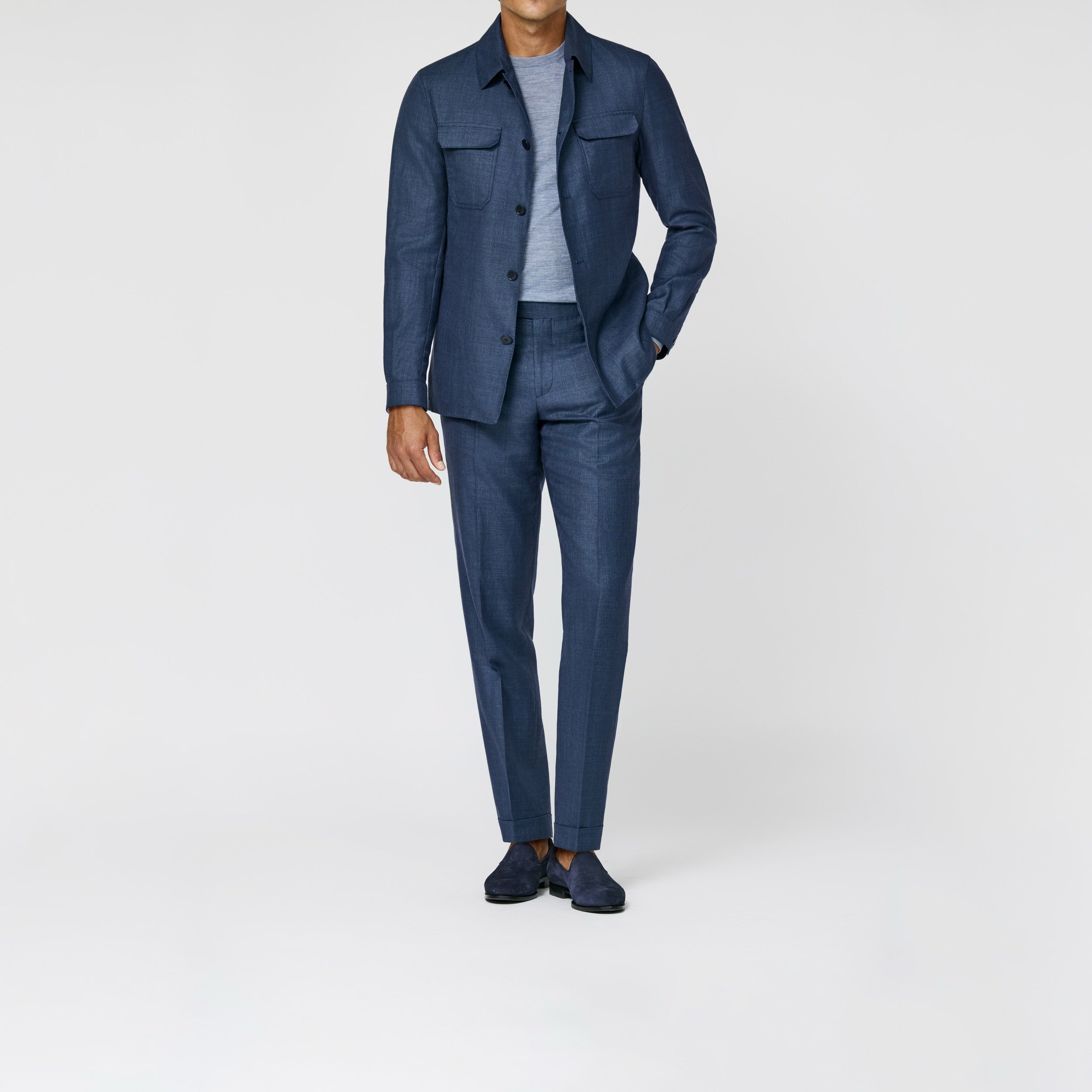6082 Loro Piana denim blue linen wool-silk sharkskin