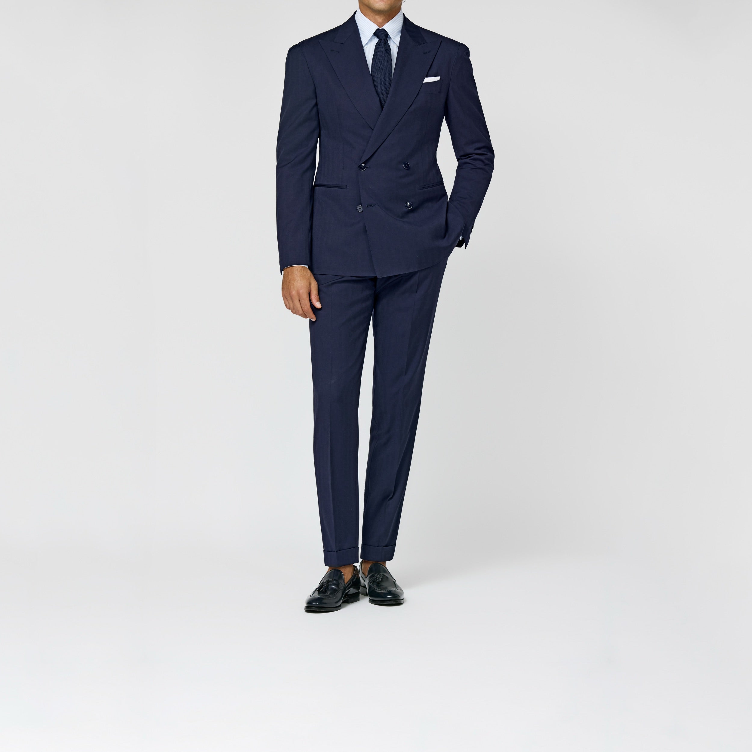 6088 midnight blue S130 natural bi-stretch wool solaro herringbone