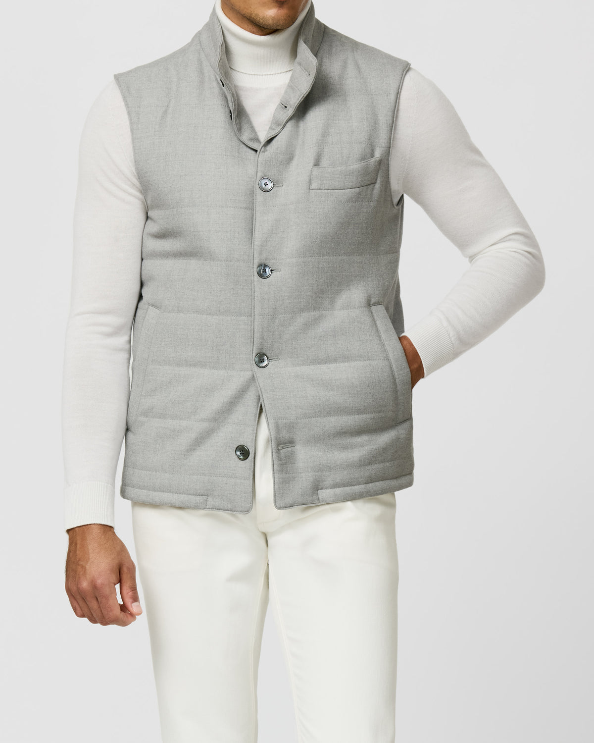 BL0032 light grey stretch brushed wool twill vest - cordes-sons.com
