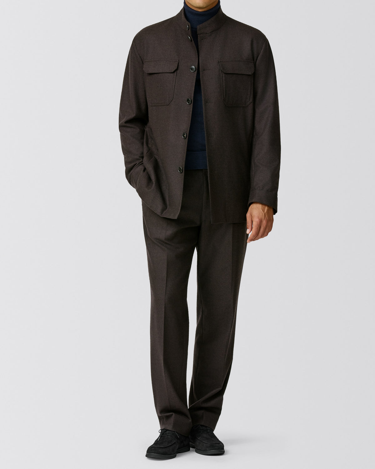ASF053 chocolate brown stretch brushed wool twill - cordes-sons.com