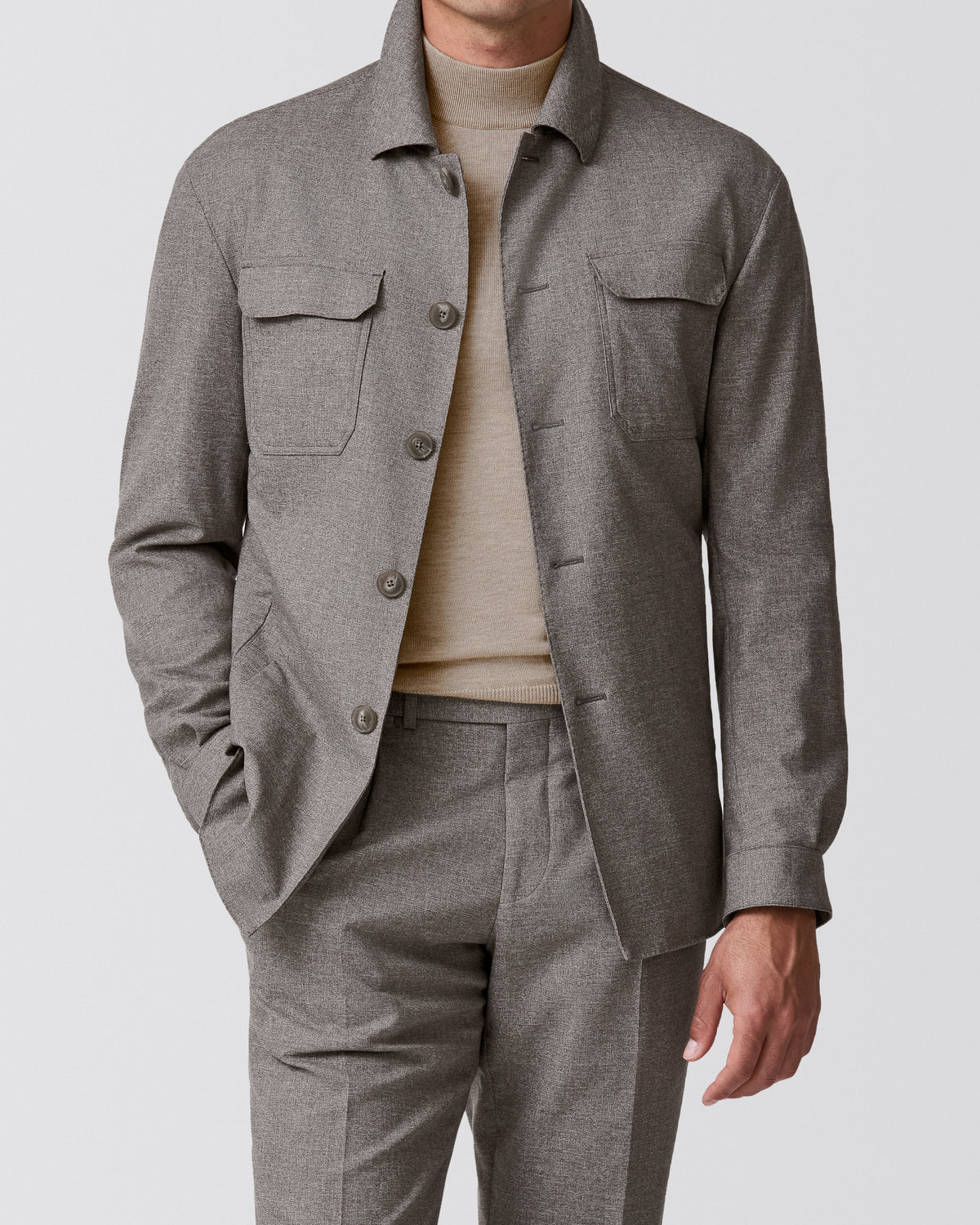 ASF045 light taupe stretch wool blend twill jacket - cordes-sons.com