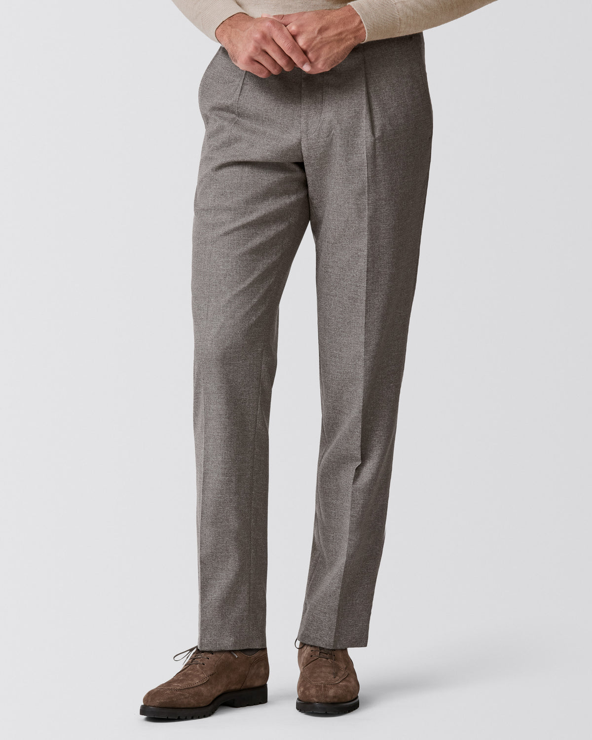 ASF045 light taupe stretch wool blend twill trousers - cordes-sons.com
