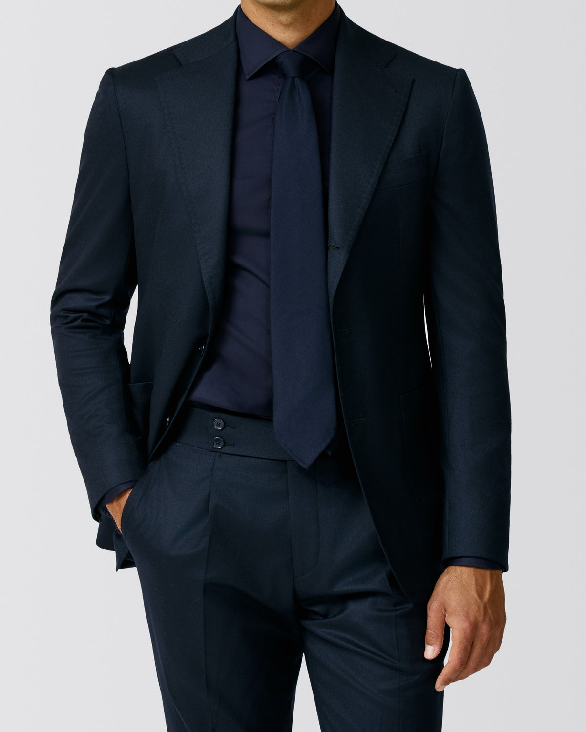 FLN016 midnight blue natural stretch S120 wool flannel jacket - cordes-sons.com