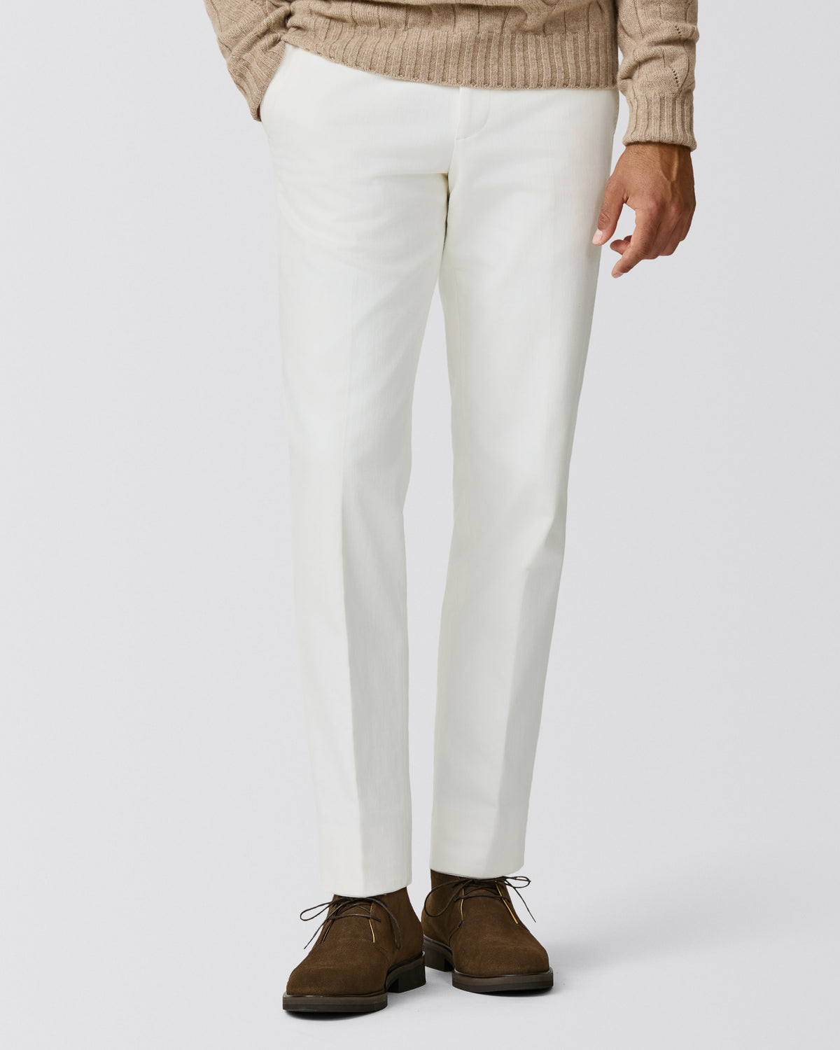 Cotton 027 off white cotton stretch twill trousers - cordes-sons.com
