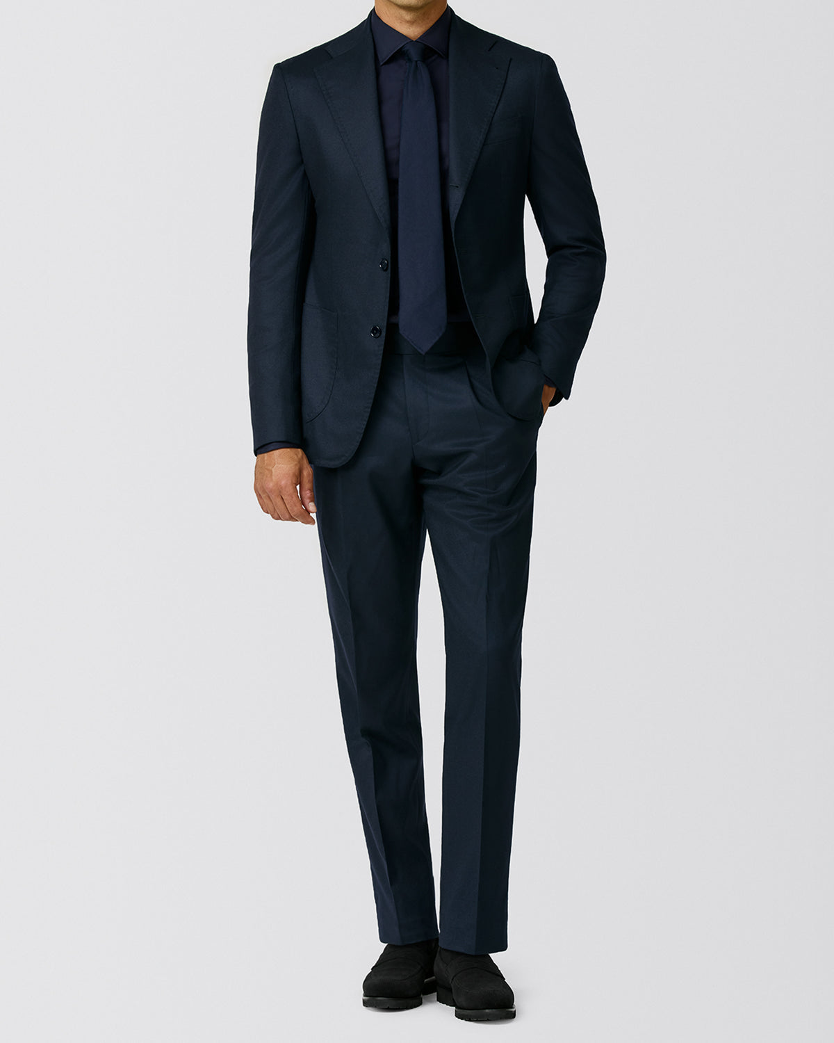 FLN016 midnight blue natural stretch S120 wool flannel - cordes-sons.com