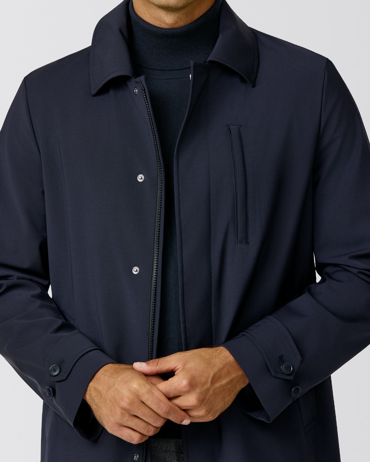 OC0060 midnight blue stretch wool blend coat - cordes-sons.com
