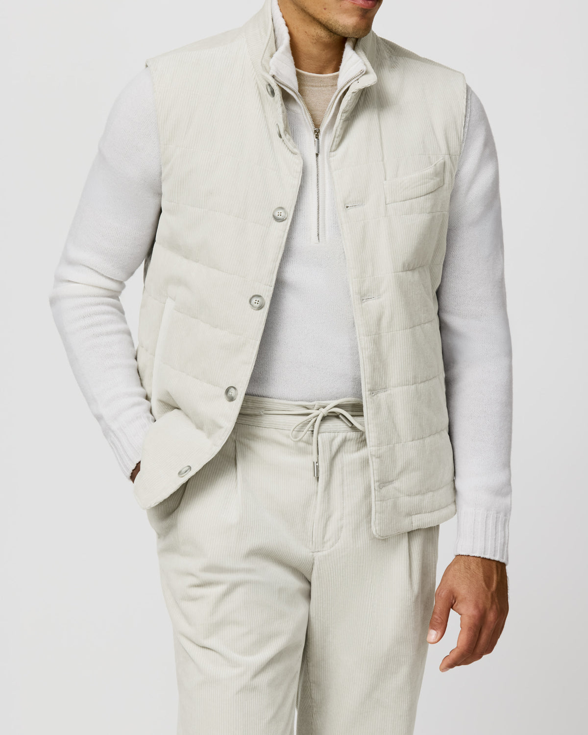 6019 ice grey stretch cotton corduroy vest - cordes-sons.com
