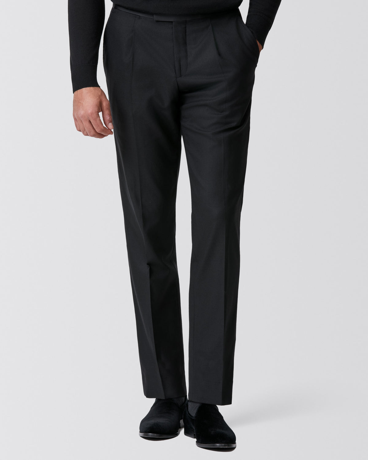 ASF051 black stretch wool blend twill trousers - cordes-sons.com