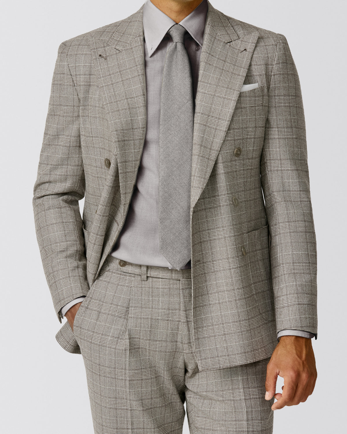 6092 ivory-taupe stretch brushed wool glencheck jacket - cordes-sons.com