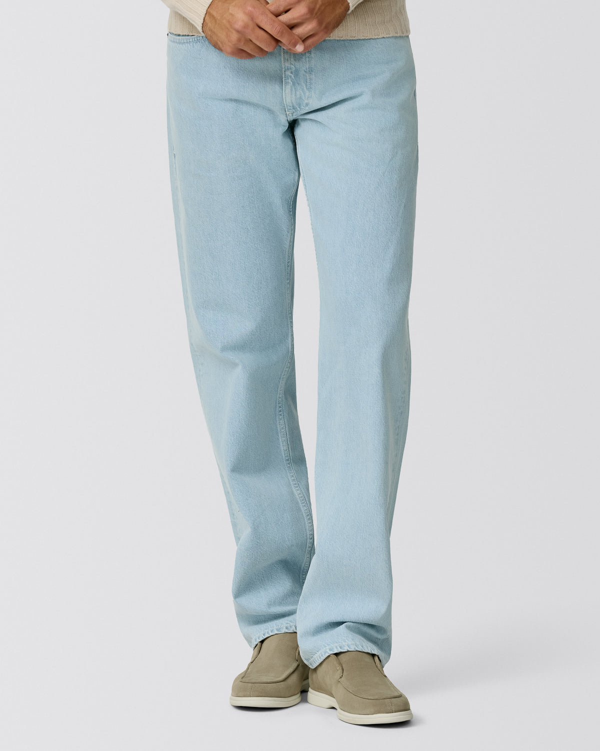 WAS015 grey cast selvedge rigid denim trousers - cordes-sons.com