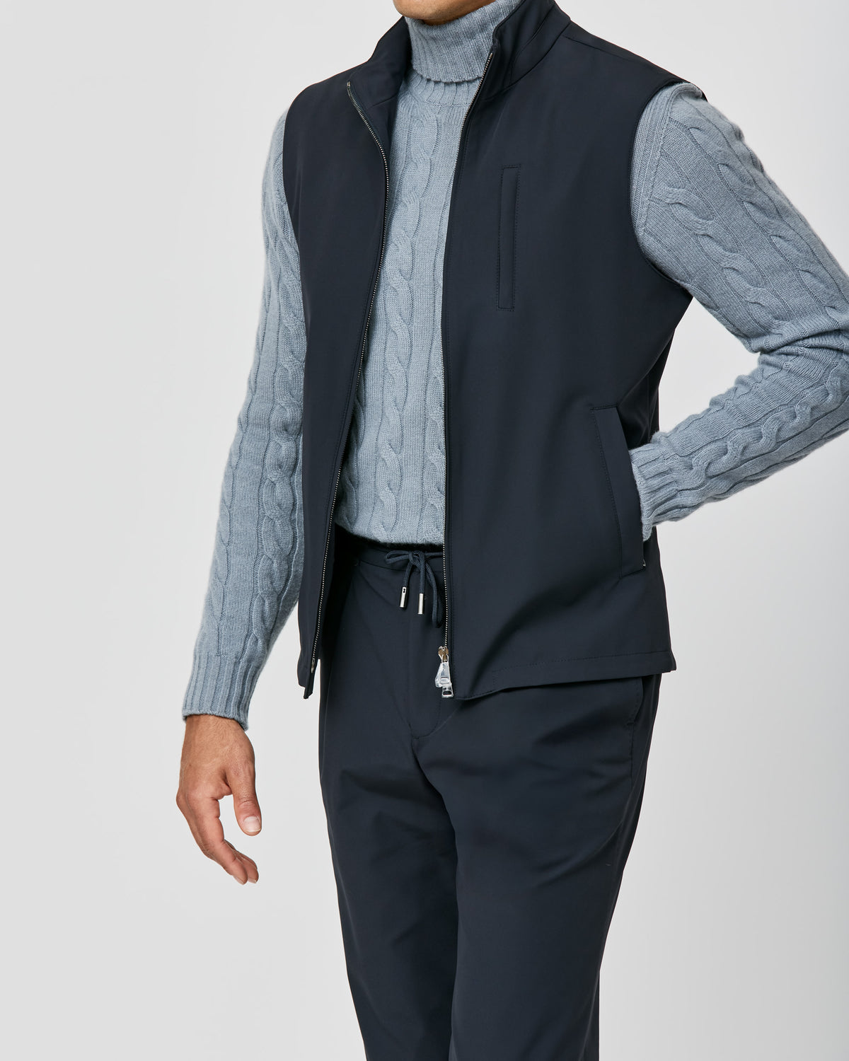 OLM001 midnight blue stretch water-repellent technical fabric vest - cordes-sons.com