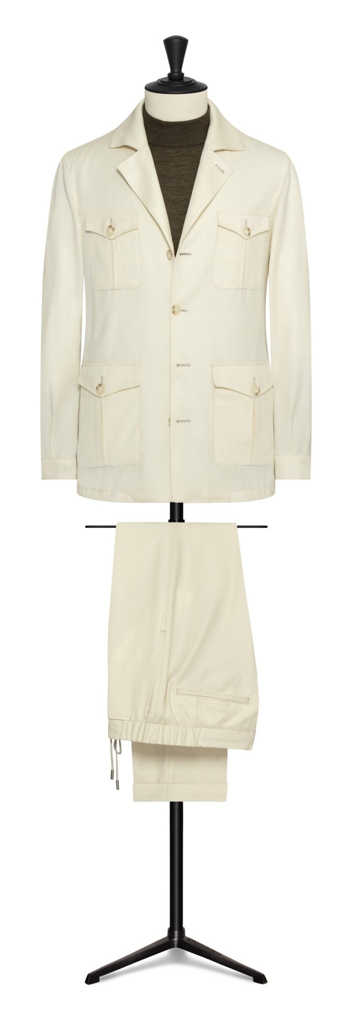 Informal Custom Suit - ivory melange natural bi - stretch s130 wool twill by DRAGO - cordes - sons.com