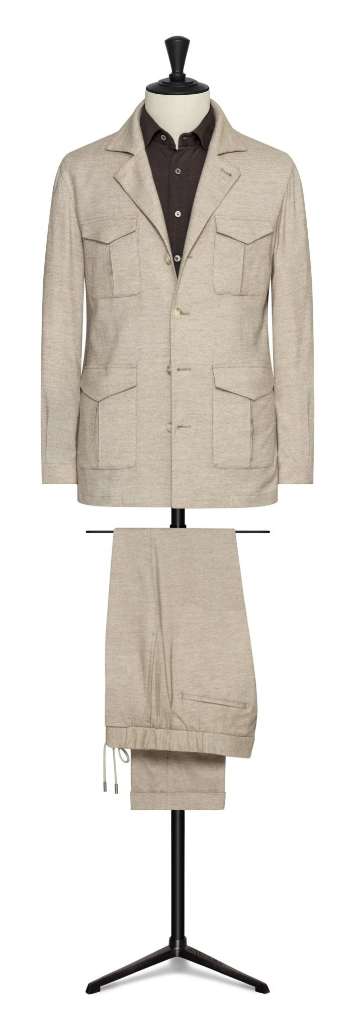 Informal Custom Suit - oatmeal stretch wool - lyocell - cashemere blend with twill by Carlo Barbera - cordes - sons.com