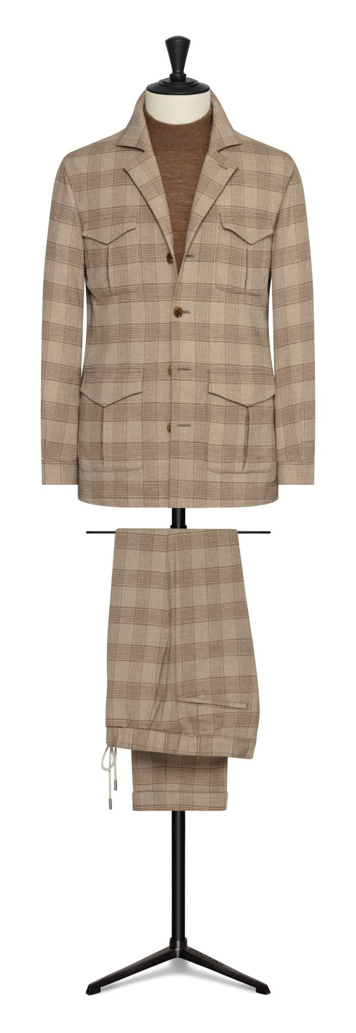 Fall / Winter 2022 Informal Custom Suit - sand melange stretch wool - linen blend with hazelnut check by CARLO BARBERA - cordes - sons.com