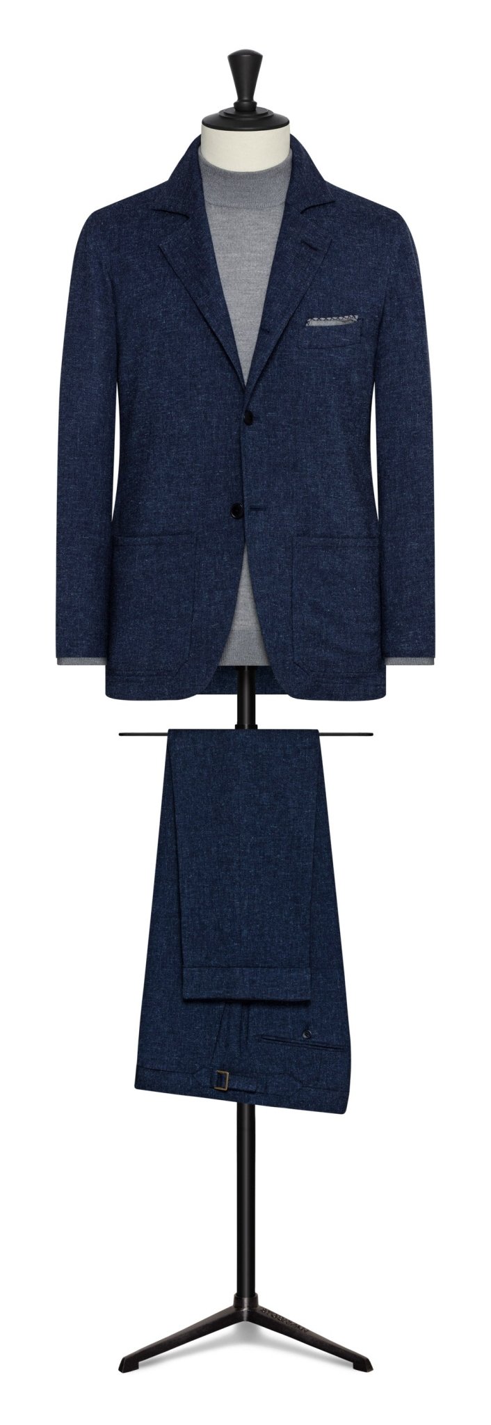 Fall / Winter 2022 Custom Suit - denim blue melange stretch wool - linen blend by Carlo Barbera - cordes - sons.com