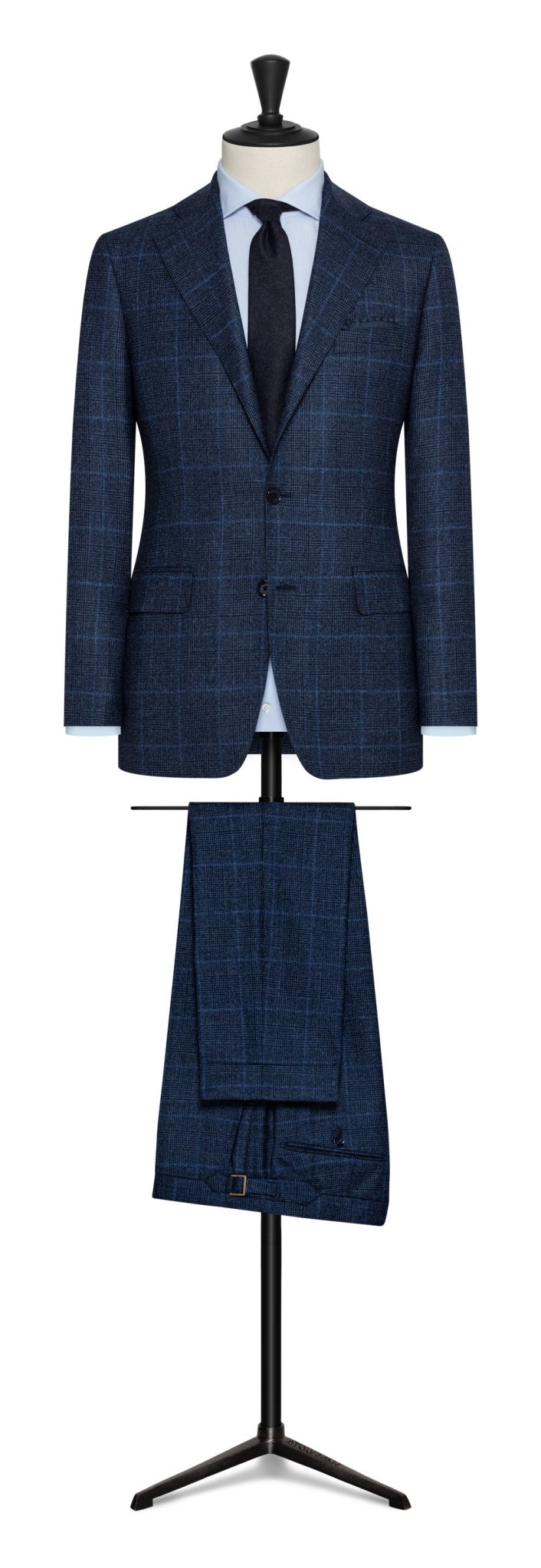 Fall / Winter 2022 Custom Suit - lapis blue - black natural strtch s120 wool Prince of Wales check by LORO PIANA - cordes - sons.com
