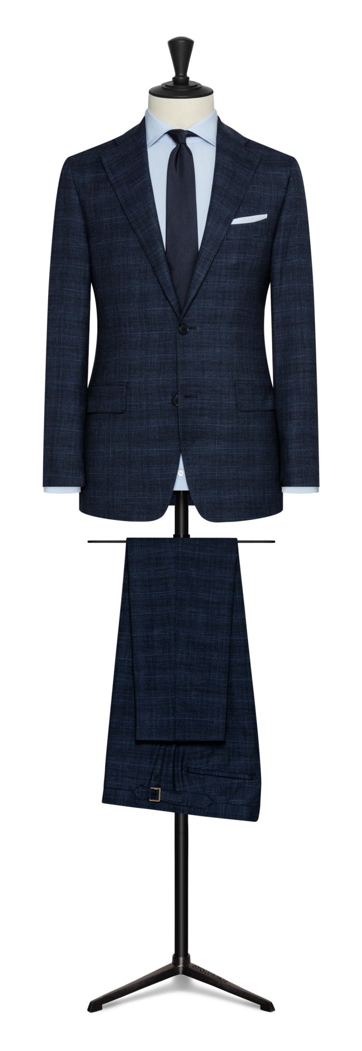 Fall / Winter 2022 Custom Suit - neapolitan blue wool - silk with subtle check by COLOMBO - cordes - sons.com