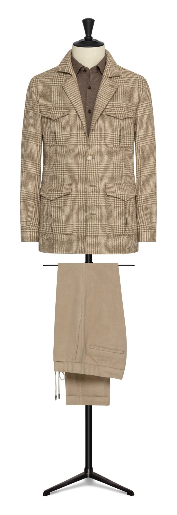 Beige - tan alpaca - wool blend with glencheck by FERLA - cordes - sons.com