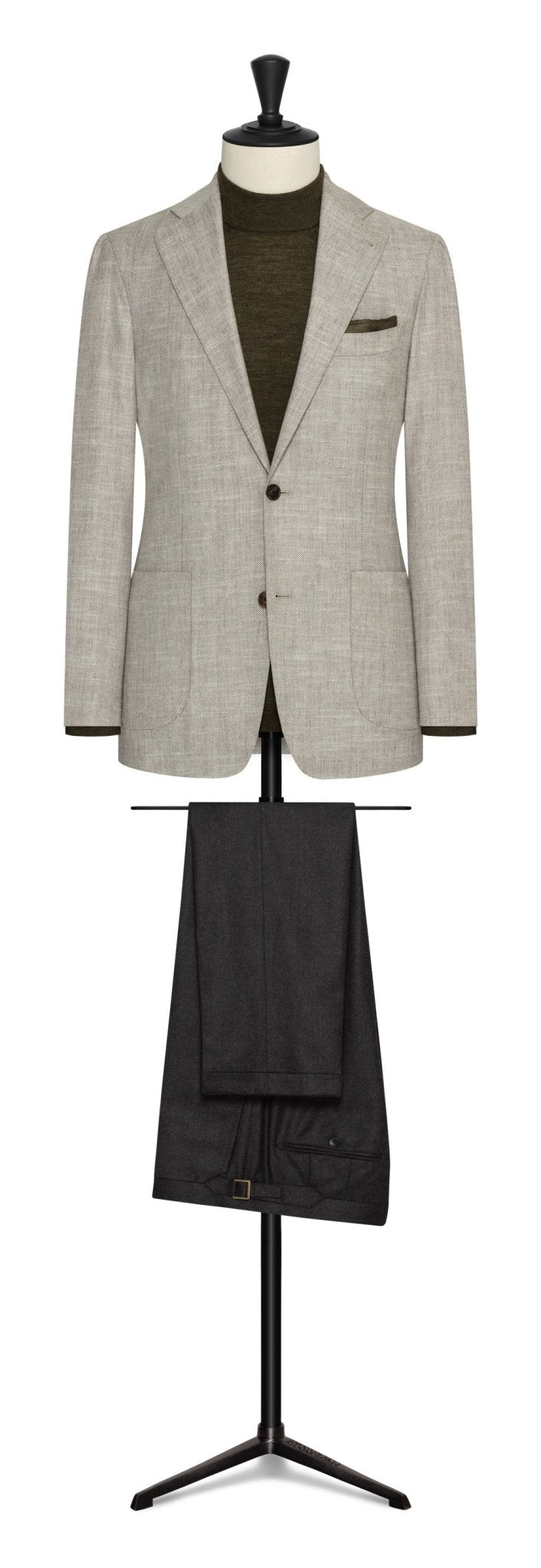 Oatmeal stretch wool - cotton - linen blend herringbone by MARLANE - cordes - sons.com