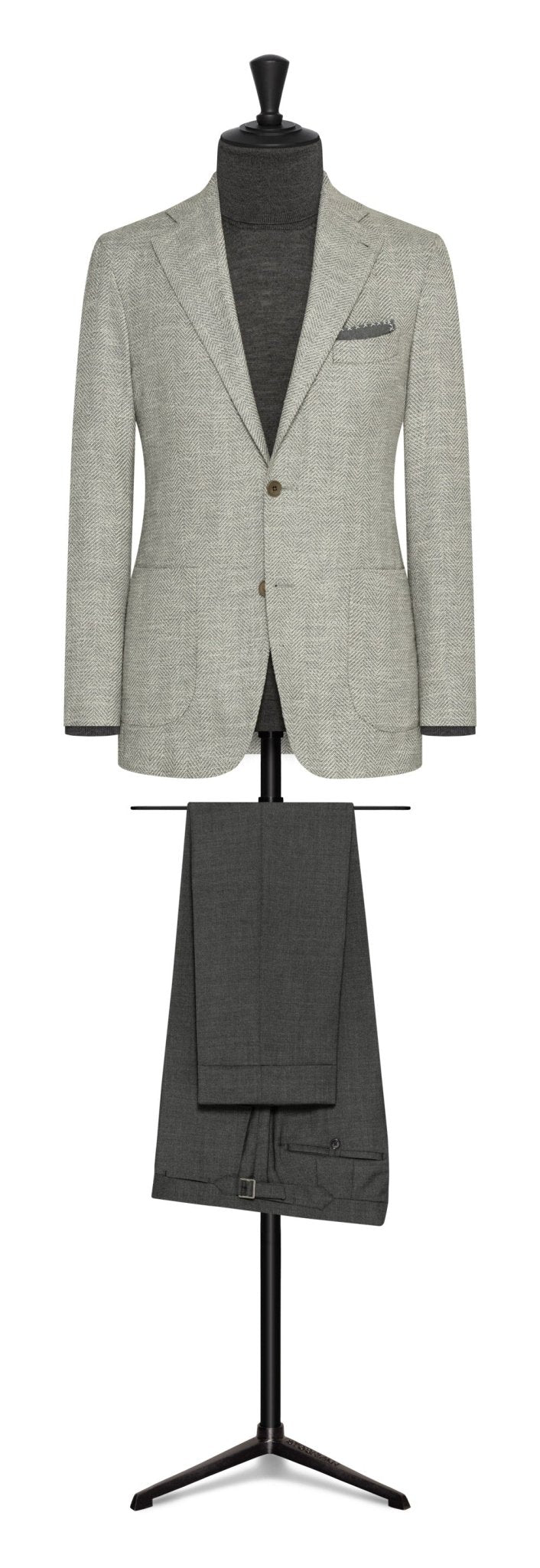 Light grey stretch wool - silk - cotton blend herringbone by CARLO BARBERA - cordes - sons.com