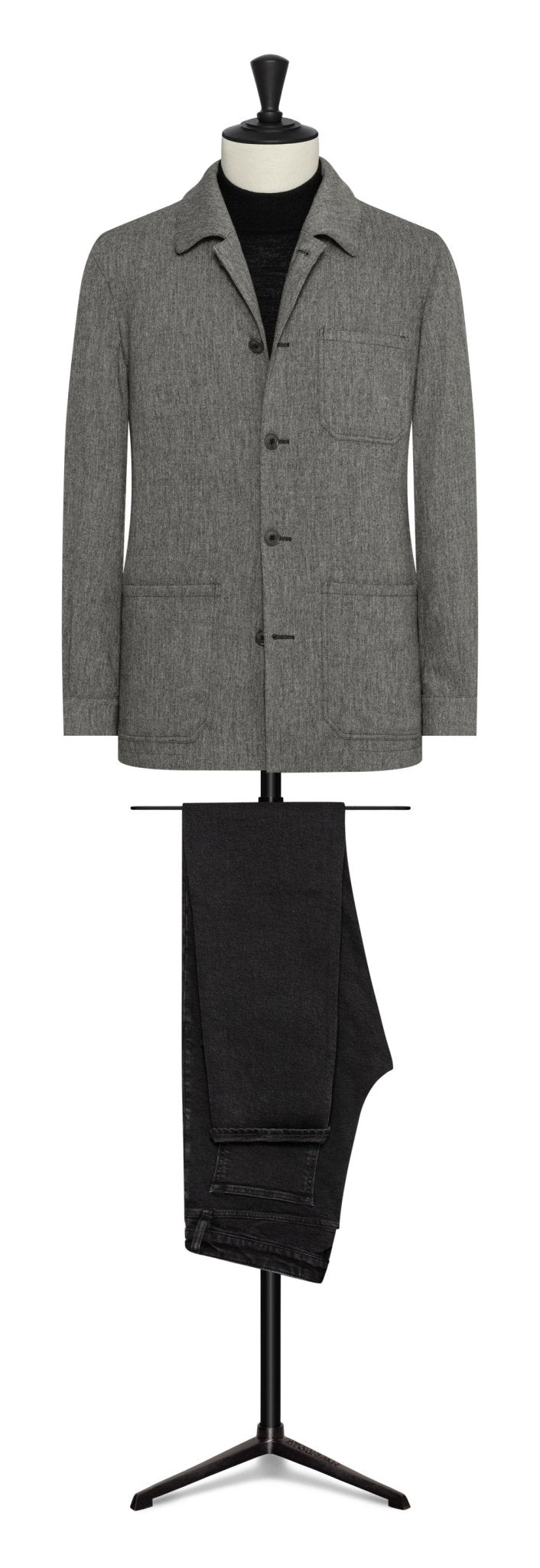 Stone grey stretch faux - knit carded wool - cashmere by BOTTO GIUSEPPE - cordes - sons.com
