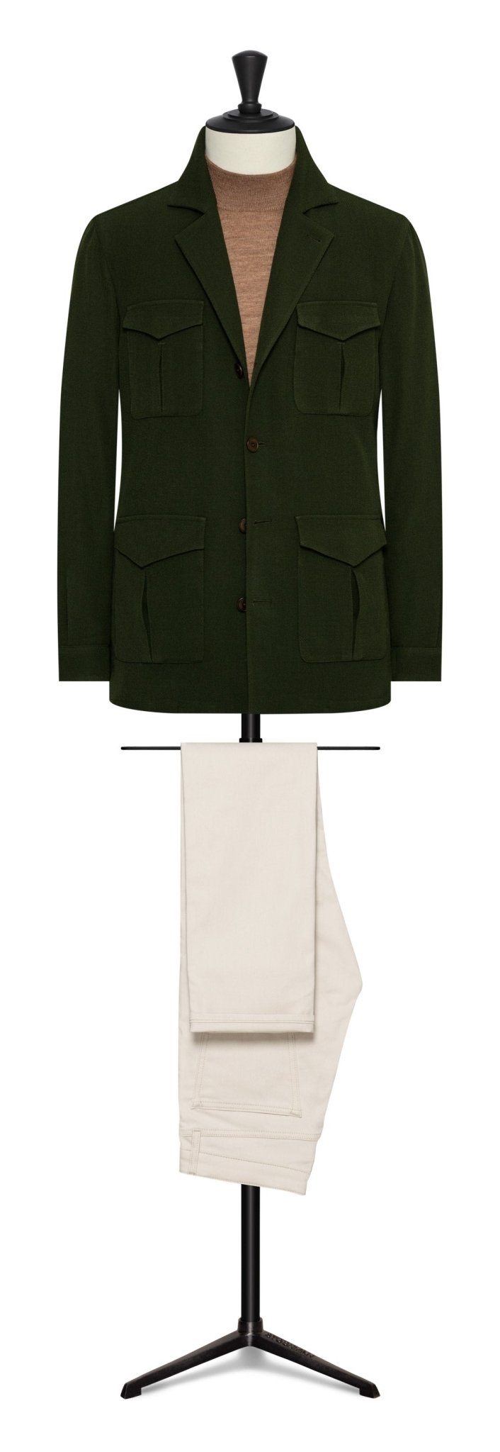 Dark olive stretch wool - belnd twill by PAULO OLIVIERA - cordes - sons.com