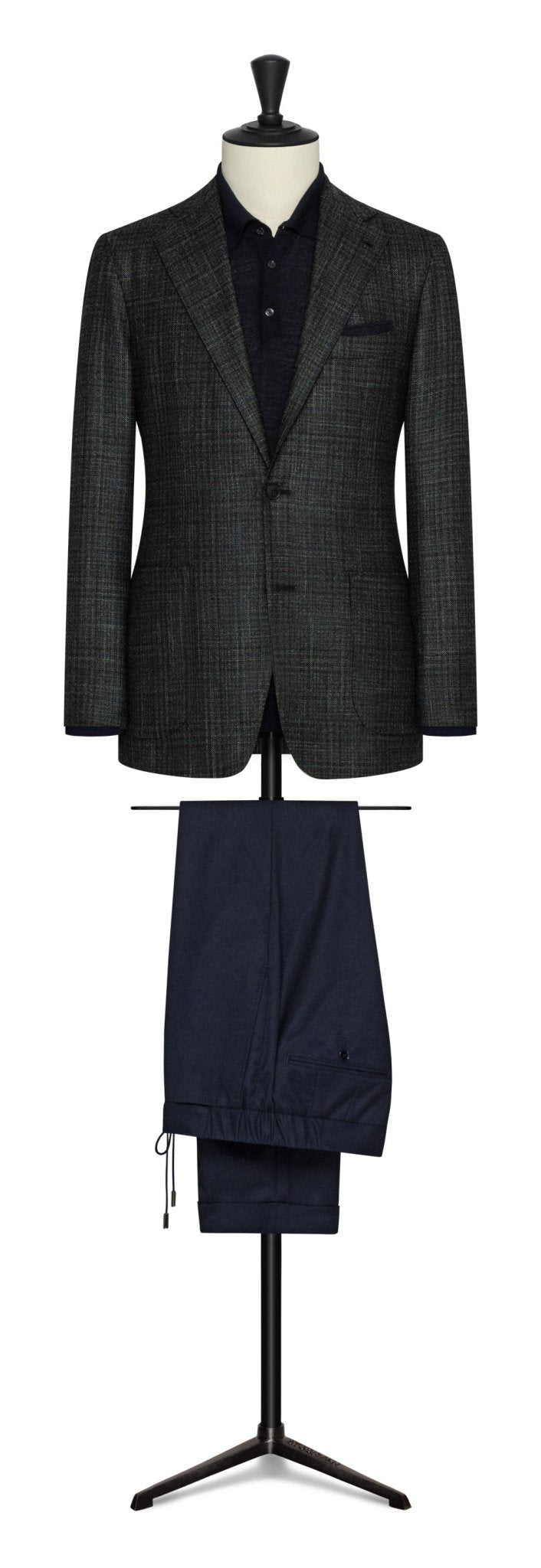 Evergreen wool - silk - cashmere with blue windowpane by LORO PIANA - cordes - sons.com