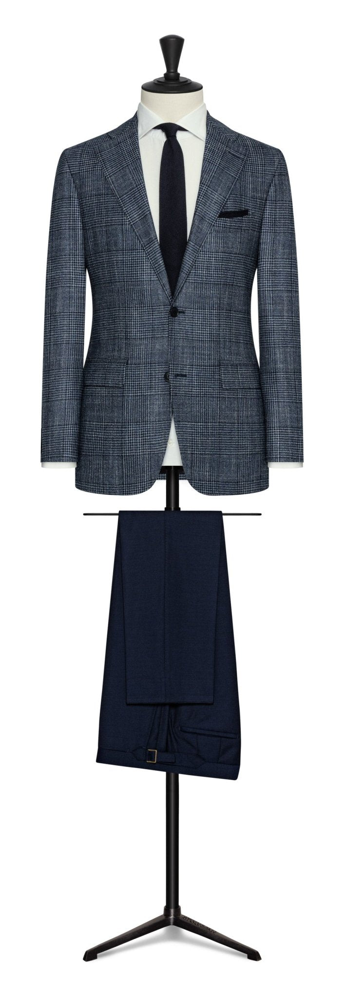 Dark mixed blue wool - silk - cashmere with glencheck by LORO PIANA - cordes - sons.com