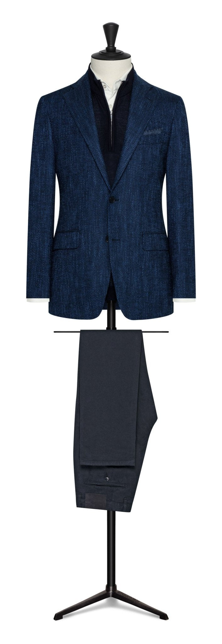 Cobalt blue stretch wool - silk - cotton blend herringbone by CARLO BARBERA - cordes - sons.com