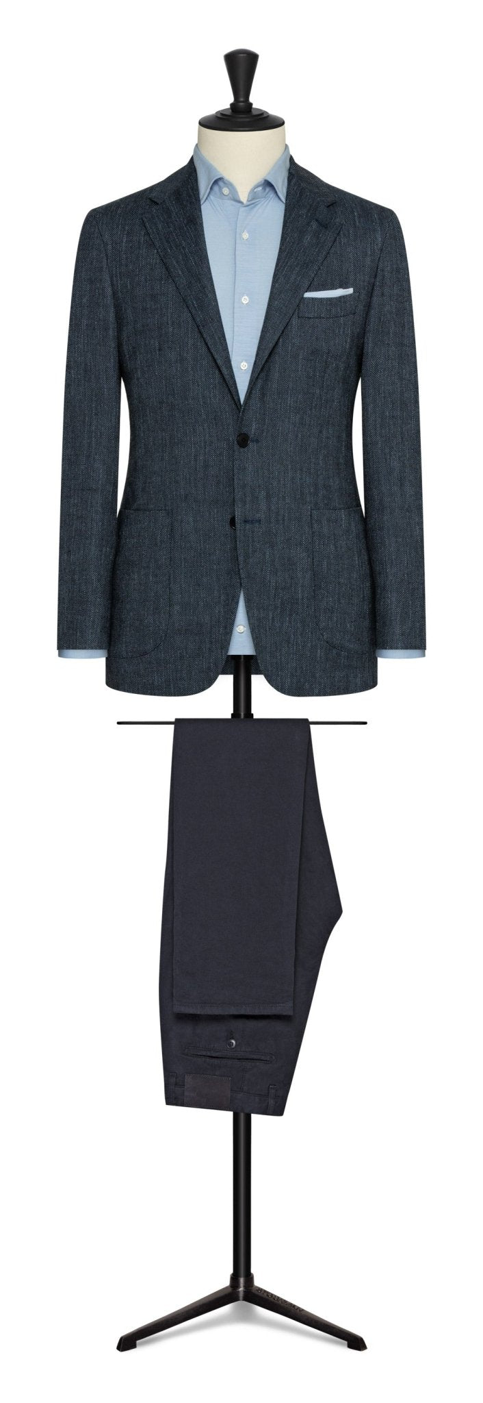Slate blue stretch wool - cotton - linen blend herringbone by MARLANE - cordes - sons.com