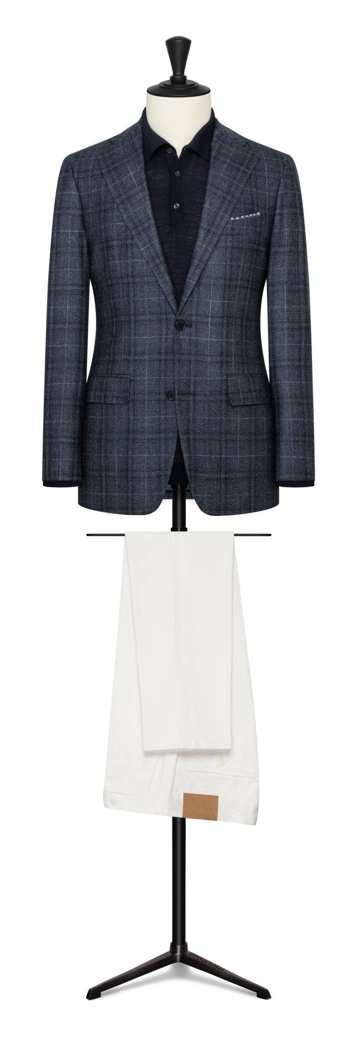 Mixed blue wool - silk - cashmere glencheck with overcheck by LORO PIANA - cordes - sons.com