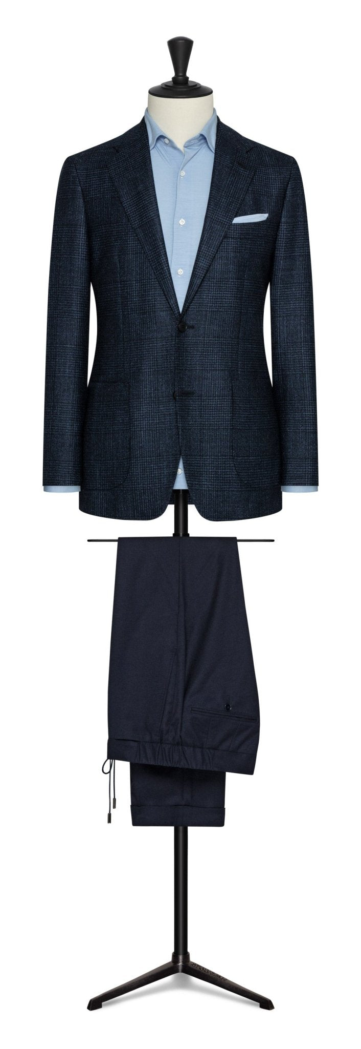 Light mixed blue wool - silk - cashmere with glencheck by LORO PIANA - cordes - sons.com