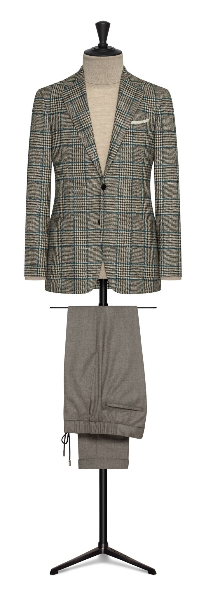 brown - of - white wool - silk glencheck with aqua overcheck by CERUTTI - cordes - sons.com