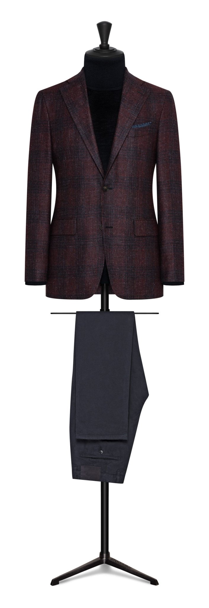 Burgundy wool - silk - linen - blend with dark blue check by DELFINO - cordes - sons.com
