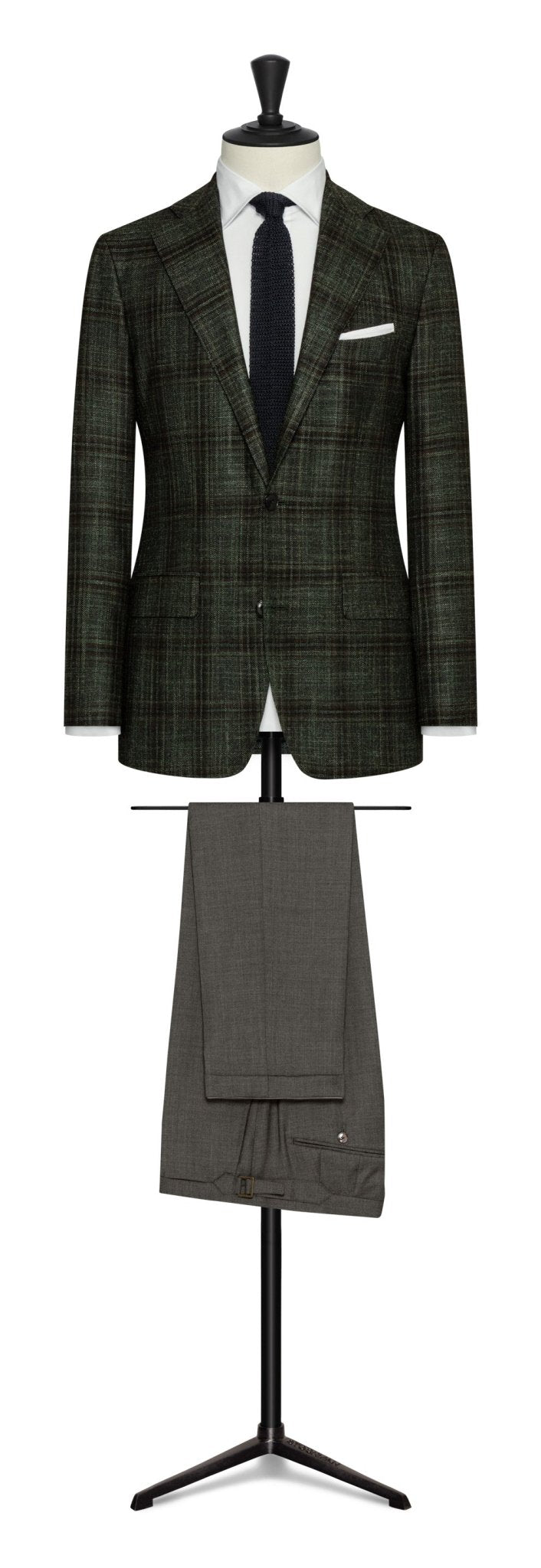 Dark green wool - silk - cashmere with brown - black check - cordes - sons.com