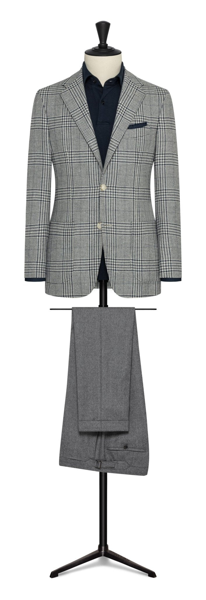 White wool alpaca silk with slate blue glencheck by FERLA - cordes - sons.com
