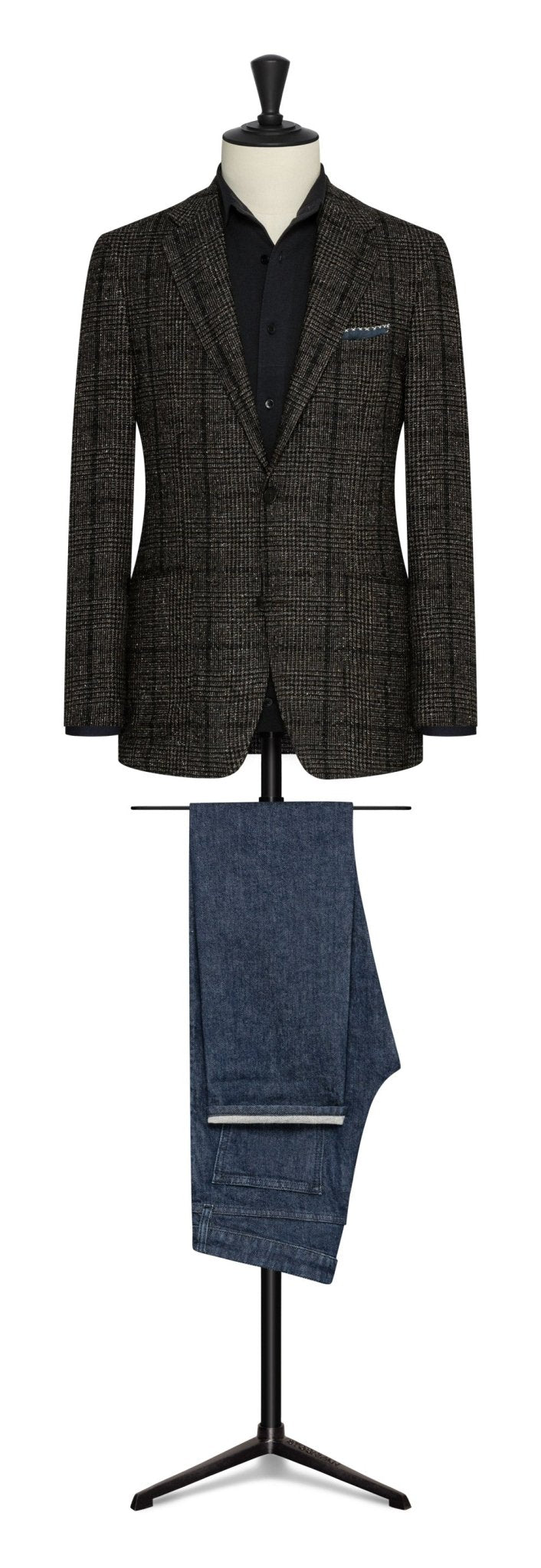 Blue - brown wool - silk - cashmere blend glencheck with dark overcheck by TG DI FABIO - cordes - sons.com