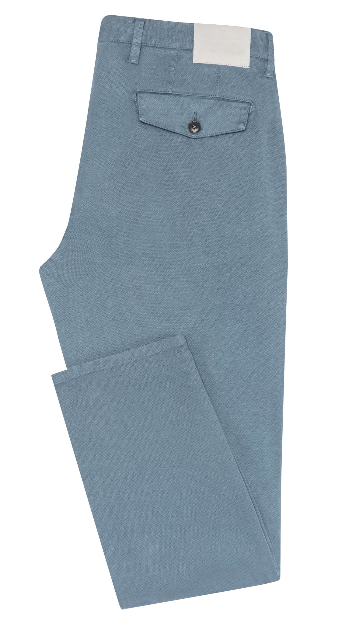 CHINOS - CUSTOM MADE - slate blue garment - dyed stretch broken twill - cordes - sons.com