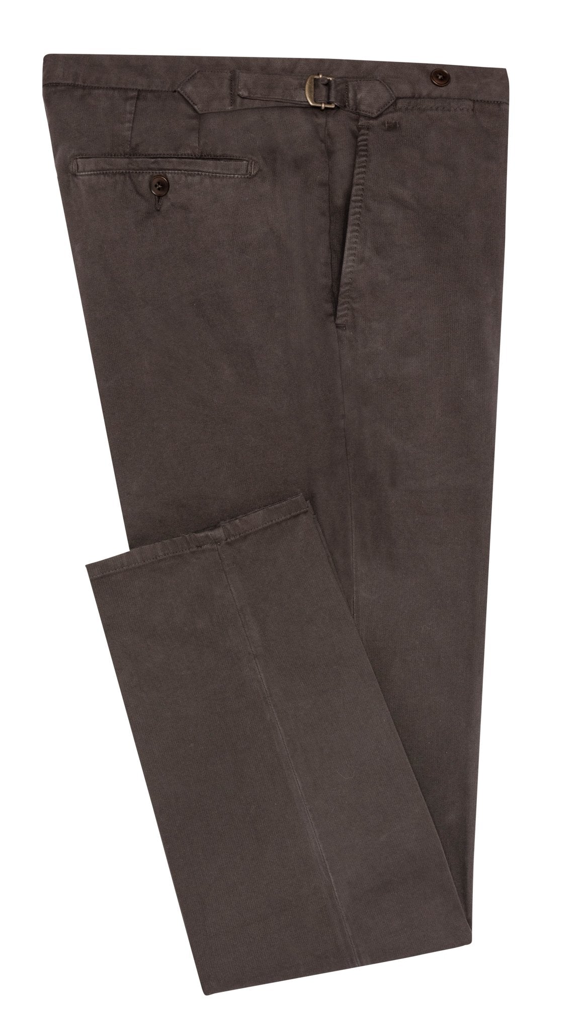 CHINOS - CUSTOM MADE - dark brown garment - dyed stretch broken twill - cordes - sons.com
