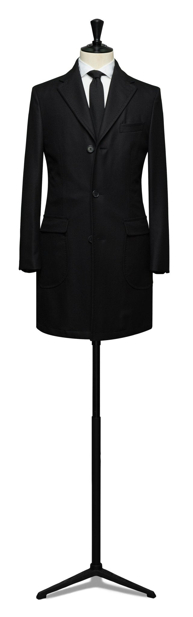 Custom Overcoat - Loro Piana stormsystem high tenacity structured twill black - cordes - sons.com