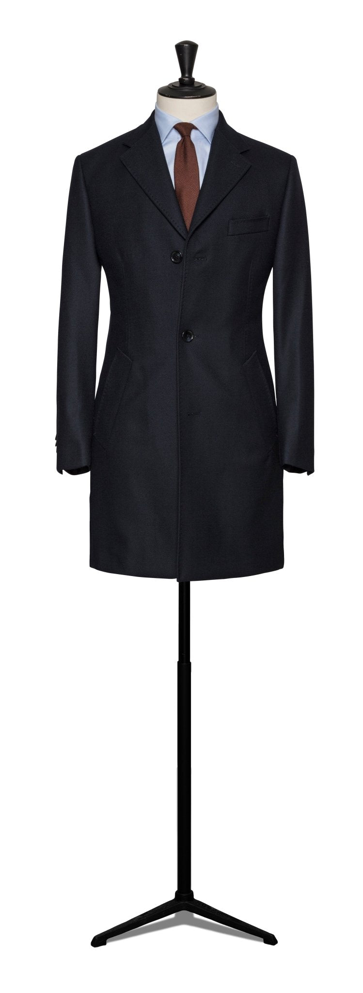 Custom Overcoat - Loro Piana stormsystem high tenacity structured twill dark blue - cordes - sons.com